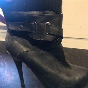 Heel booties with fabric tops